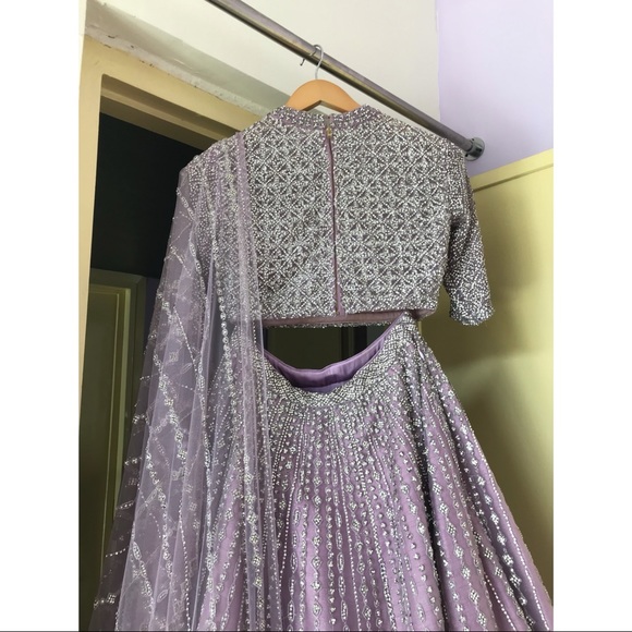 Lilac Hand embroidered lehenga - Picture 5 of 6
